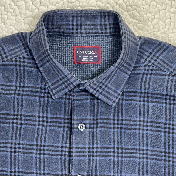 UNTUCKit Lucente Flannel Shirt Men’s Medium Blue Plaid Button Up Long Sleeve - Picture 2 of 9